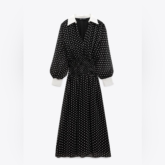 Elegant Black and White Polka Dot Dress - Picture 7 of 11